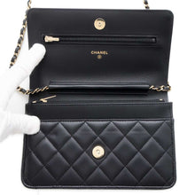 将图像加载到图库查看器中，CHANEL Matelasse Classic Chain Wallet Icon Black AP0250 Lambskin
