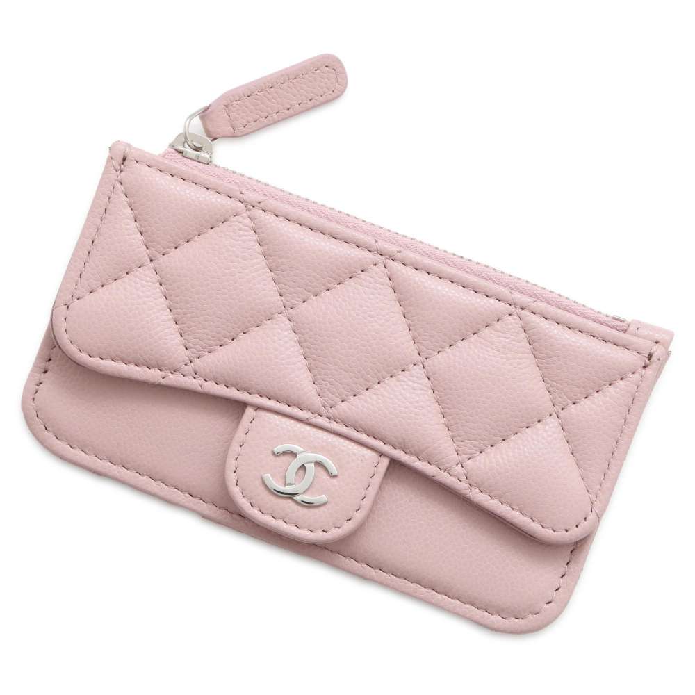 CHANEL Matelasse Classic Zip Card Case Pink AP2570 Caviar Leather