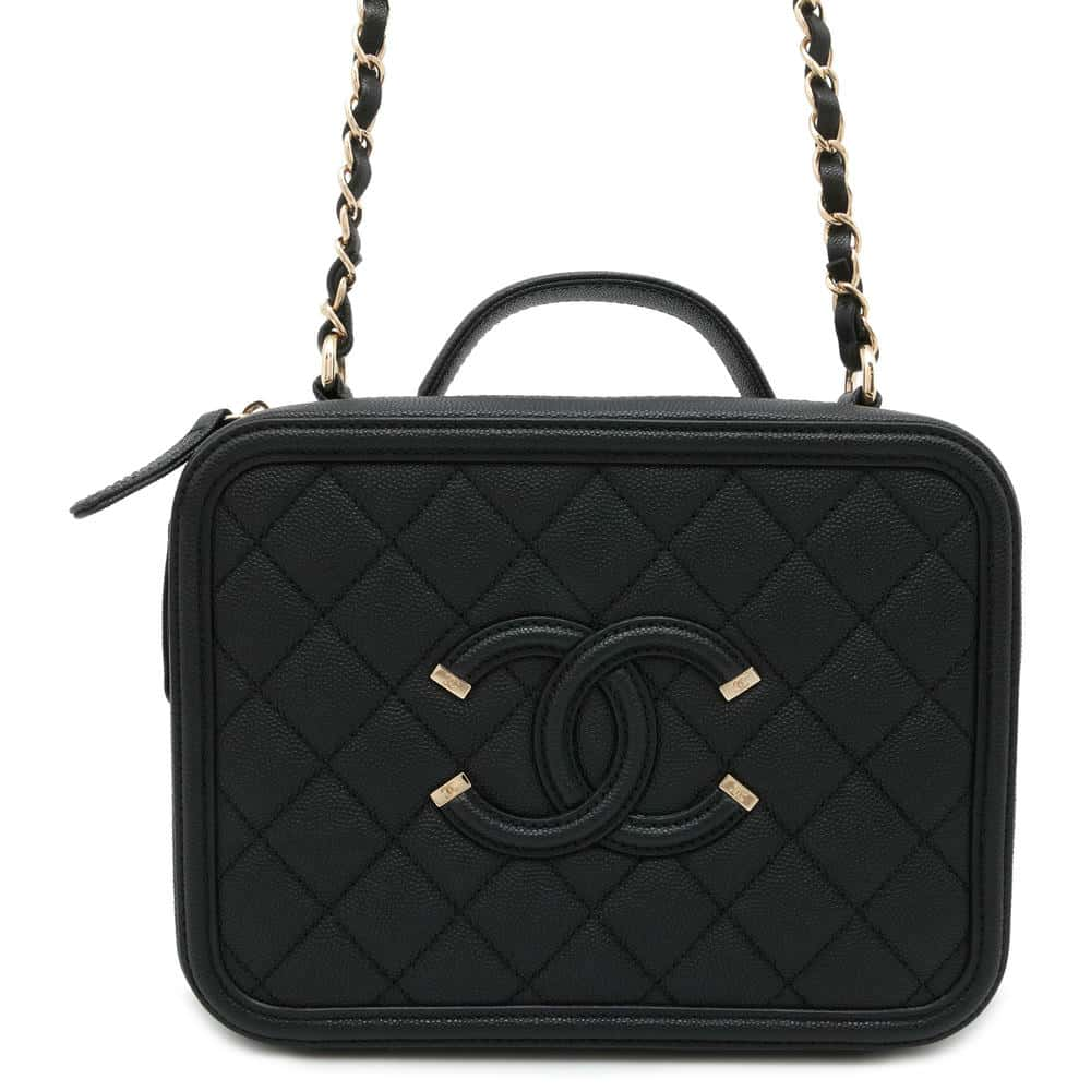 CHANEL CCFiligree Vanity 2way Shoulder Bag Black A93343 Caviar Leather Size Small