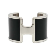 将图像加载到图库查看器中，HERMES Olympe Cuff Bracelet Size T2 Black/Silver Box Calf Leather Metal
