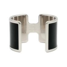 将图像加载到图库查看器中，HERMES Olympe Cuff Bracelet Size T2 Black/Silver Box Calf Leather Metal
