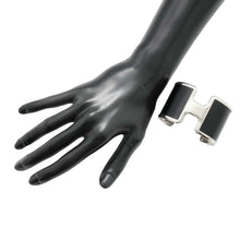 将图像加载到图库查看器中，HERMES Olympe Cuff Bracelet Size T2 Black/Silver Box Calf Leather Metal
