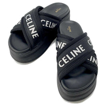 将图像加载到图库查看器中，CELINE Block Slide Sandals Black 354412276C.38AB Canvas Mesh Size 38
