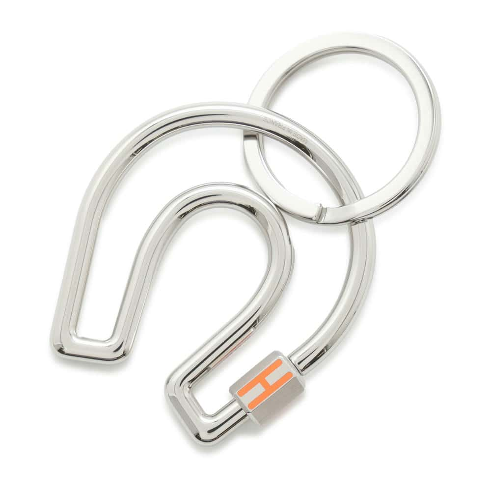 HERMES Faire a Cheval Key Ring Silver/Orange H077329FJ68 Metal