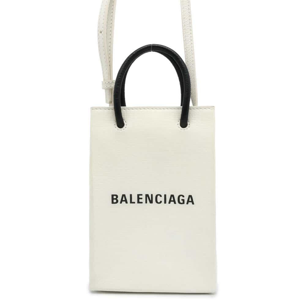 BALENCIAGA Shopping phone holder White 593826 Leather