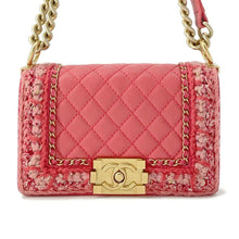 Load image into Gallery viewer, CHANEL Boy Chanel ChainShoulder Bag Pink Tweed Lambskin Size 20
