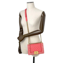 Load image into Gallery viewer, CHANEL Boy Chanel ChainShoulder Bag Pink Tweed Lambskin Size 20
