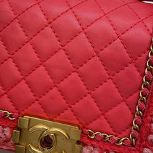 Load image into Gallery viewer, CHANEL Boy Chanel ChainShoulder Bag Pink Tweed Lambskin Size 20
