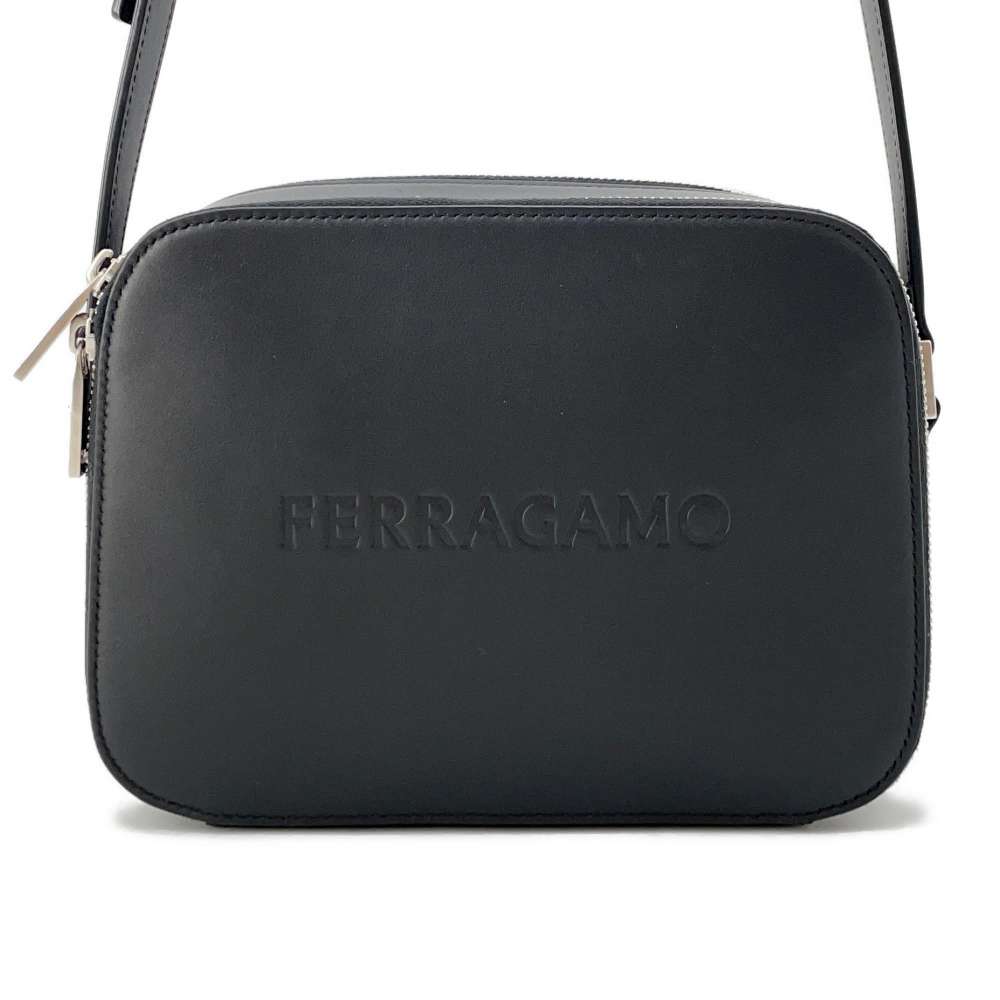 Ferragamo Logo Shoulder Bag Black 241465 Calf Leather