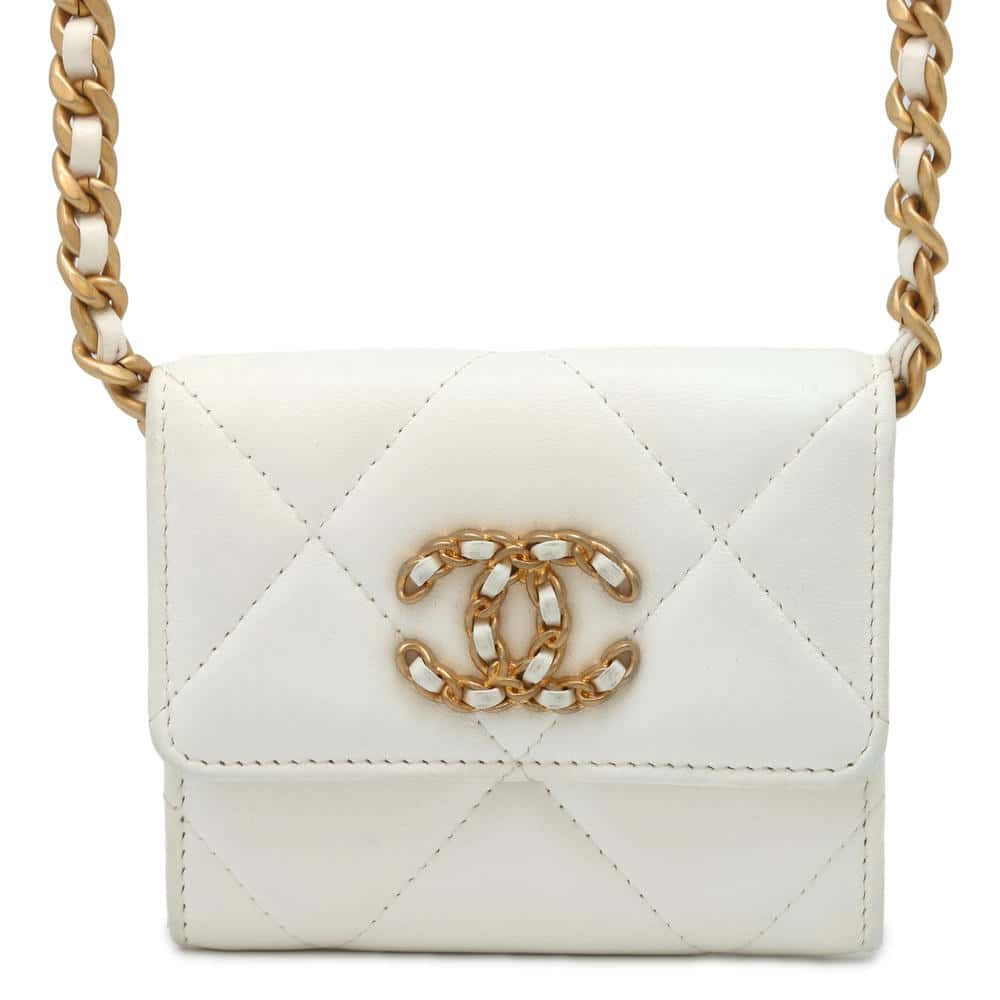 CHANEL 19 Chain flap Coin purse White AP1787 Lambskin