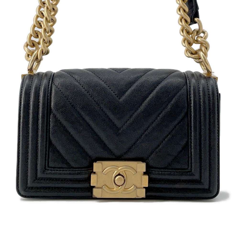 CHANEL Boy Chanel Chevron ChainShoulder Bag Black A67085 Caviar Leather