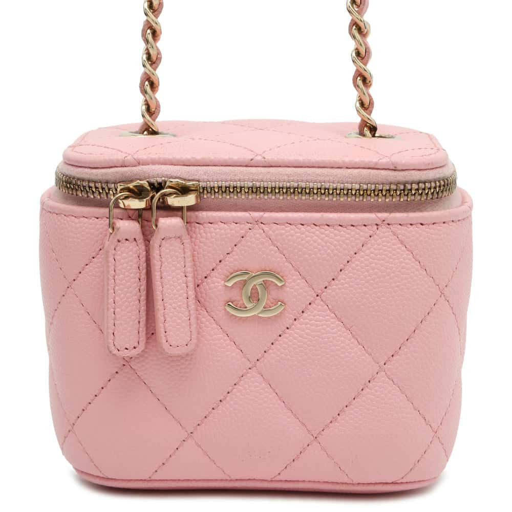 CHANEL Matelasse Shoulder Vanity Pink AP1340 Caviar Leather Size Mini