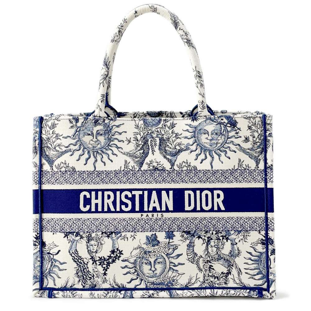 Dior Book Tote Toile de Jouy Soleil White/Navy M1296ZECQ_M928 Canvas Size Medium