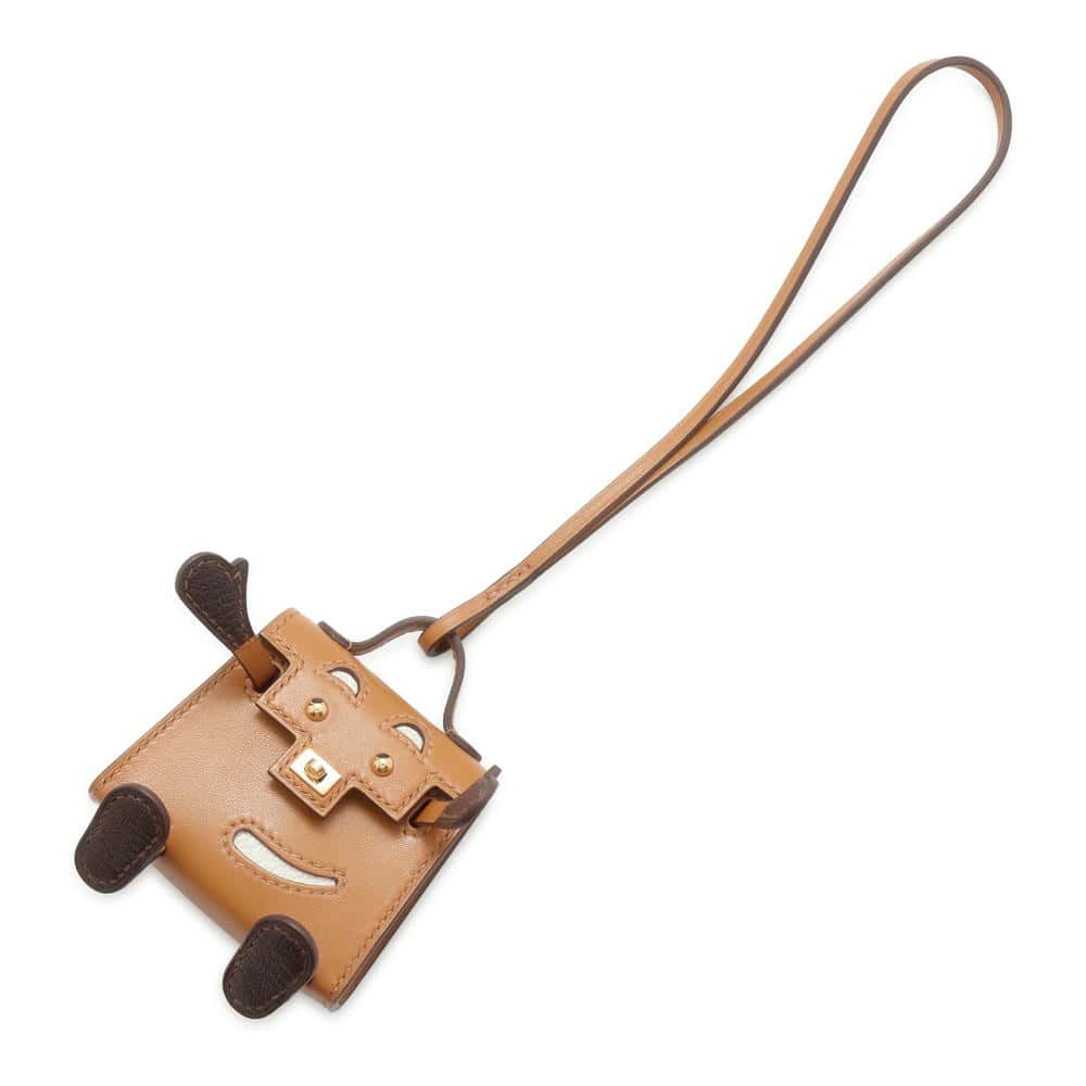 HERMES Bag Charm Bijoux Dosack Kelly Doll Natural Sable/Cacao/Nata Tadelakt Leather Chevre Myzore Goatskin