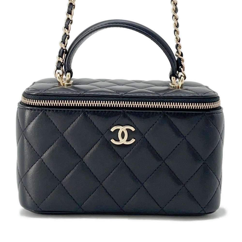 CHANEL Matelasse 2WAY Vanity Case Black AP2199 Lambskin