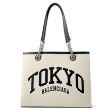 将图像加载到图库查看器中，BALENCIAGA CITIES TOKYO Duty Free Tote M Natural/Black 759973 Canvas Leather Size M
