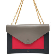 将图像加载到图库查看器中，CELINE ChainShoulder Black/Gray/Red Leather
