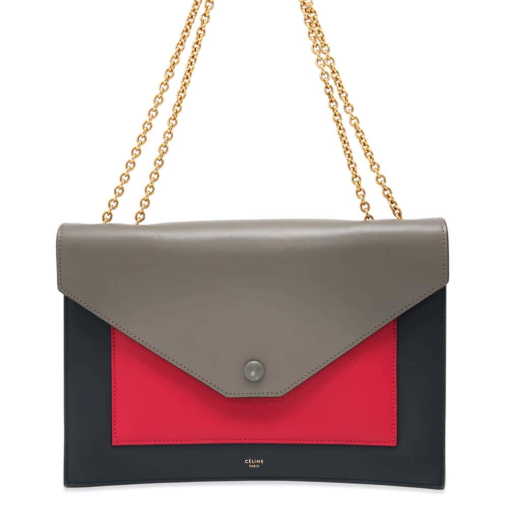 CELINE ChainShoulder Black/Gray/Red Leather