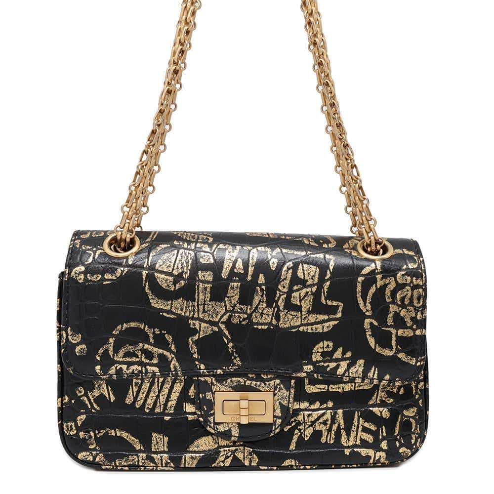 CHANEL 2.55 ChainShoulder Black/Gold AS0874 Embossed Leather