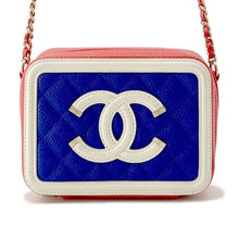 将图像加载到图库查看器中，CHANEL CCFiligree ChainShoulder Blue/Red/White A84452 Caviar Leather
