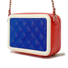 将图像加载到图库查看器中，CHANEL CCFiligree ChainShoulder Blue/Red/White A84452 Caviar Leather
