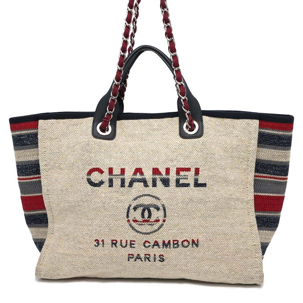 CHANEL Deauville Chain Tote Multicolor A66941 Canvas Size GM