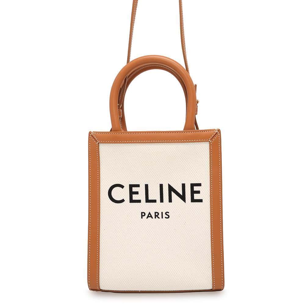 CELINE Vertical hippopotamus Beige/Brown 193302 Canvas Leather Size Mini