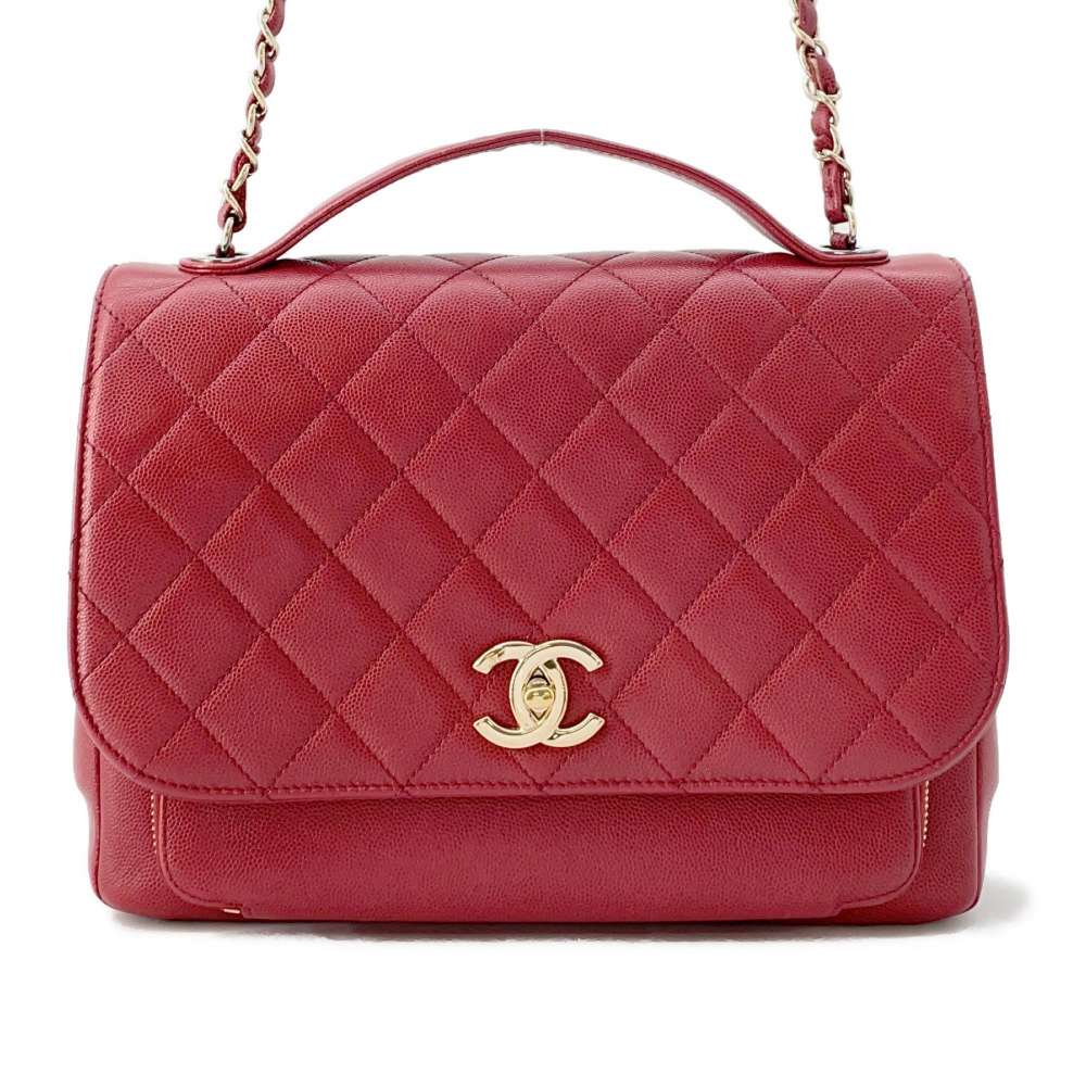 CHANEL Matelasse CC Logo Business Affinity ChainShoulder Red A93608 Caviar Leather