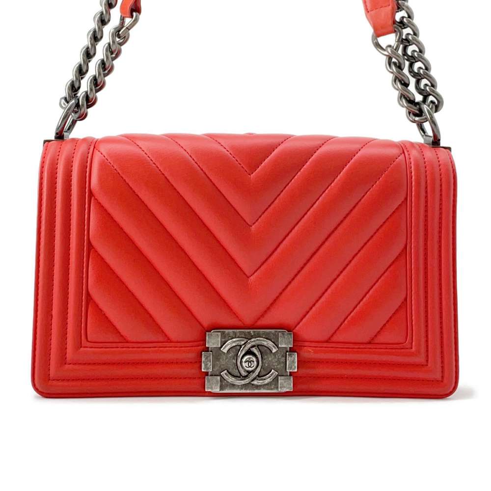 CHANEL Chevron Boy Chanel ChainShoulder Carnelian A67086 Lambskin