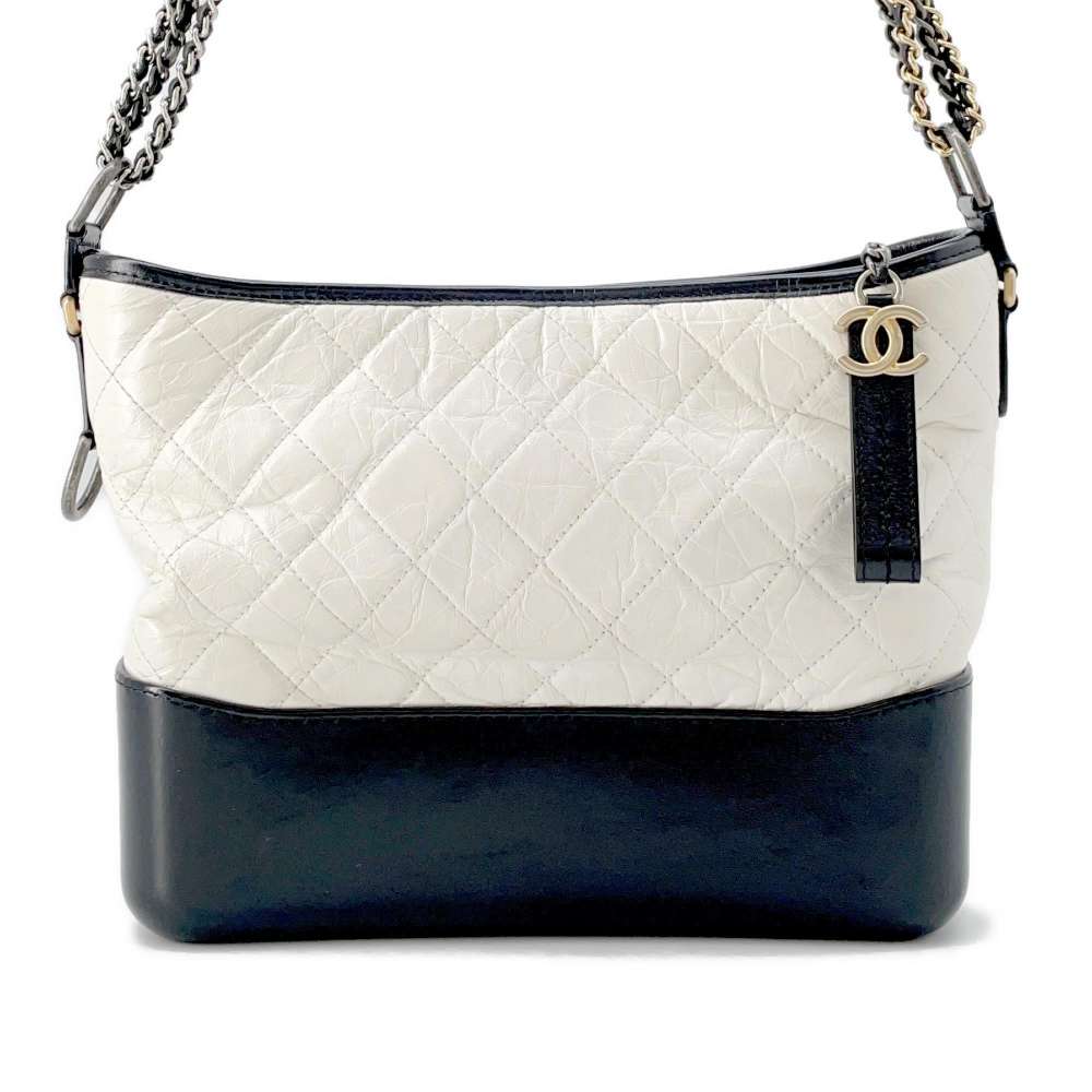 CHANEL Gabriel de Hobo White/Black A93824 Calf Leather Size Large