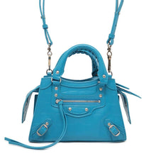 将图像加载到图库查看器中，BALENCIAGA neoclassic city Turquise Blue 638524 Embossed Leather Size Mini
