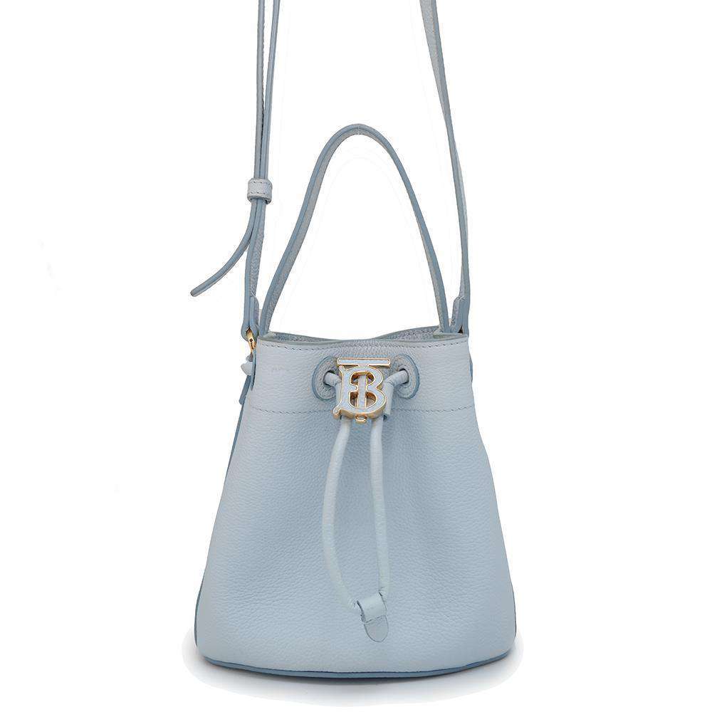 BURBERRY TB Bucket Drawstring Shoulder Bag Pearl blue8066184 Leather