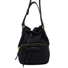 将图像加载到图库查看器中，PRADA 2WAY Drawstring Bag Bucket Bag Black 1BH038 Canvas Leather
