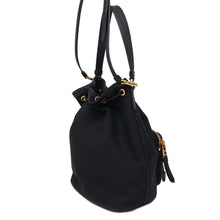 将图像加载到图库查看器中，PRADA 2WAY Drawstring Bag Bucket Bag Black 1BH038 Canvas Leather
