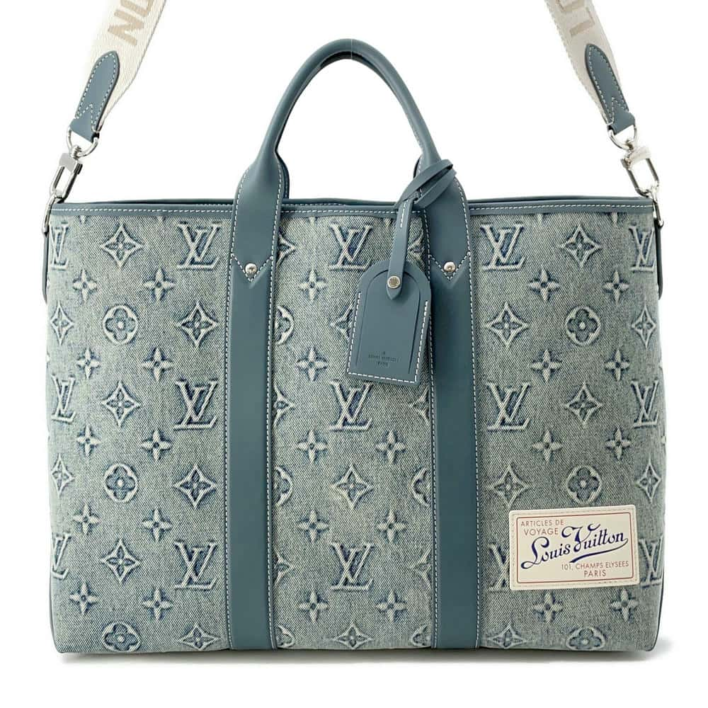 LOUIS VUITTON Weekend Tote NM Blue M22537 Monogram Washed Denim