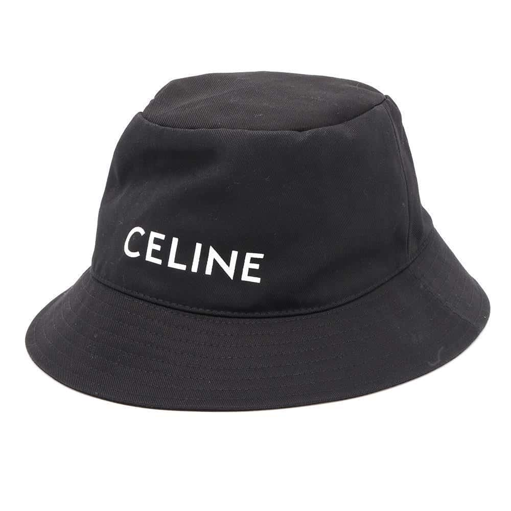 CELINE logo bucket hat Size M Black/White Cotton100%