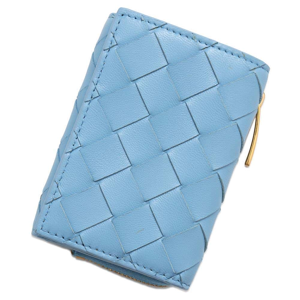 Bottega Veneta INTRECCIATO Tri-fold Compact Wallet Light Blue690568 Leather