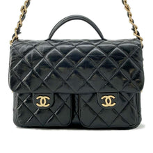 Load image into Gallery viewer, CHANEL Top Handle Double Pocket Flap Shoulder Bag Black AS4993 Shiny Lambskin
