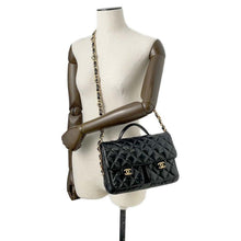 Load image into Gallery viewer, CHANEL Top Handle Double Pocket Flap Shoulder Bag Black AS4993 Shiny Lambskin
