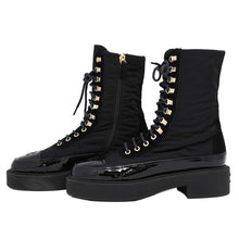 将图像加载到图库查看器中，CHANEL CC Logo Boots BlackG38086 Nylon Leather Size 38C
