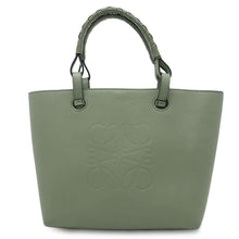 将图像加载到图库查看器中，LOEWE Anagram Tote Bag Green Leather
