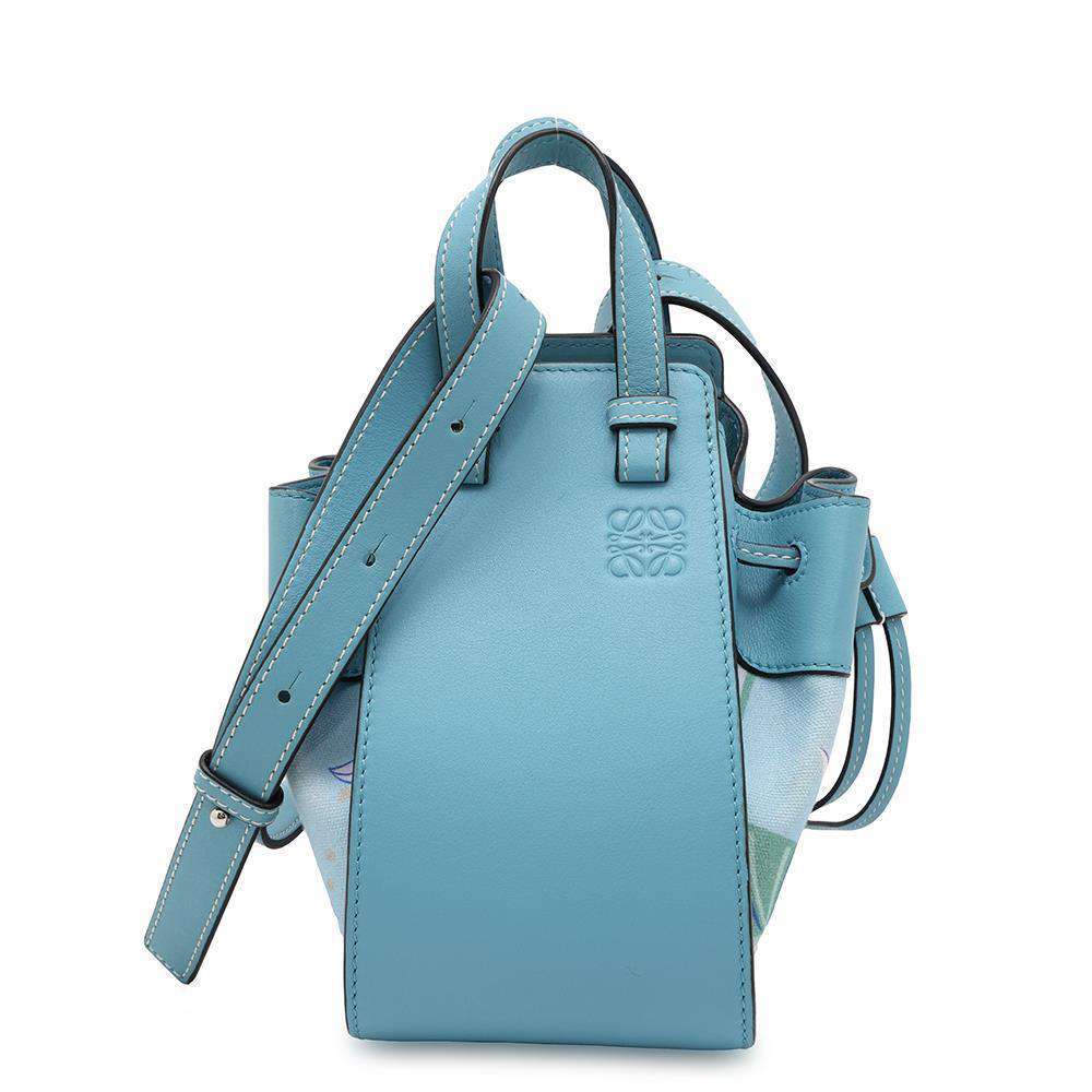 LOEWE Hammock Drawstring Bag Light Blue Canvas Leather Size Mini