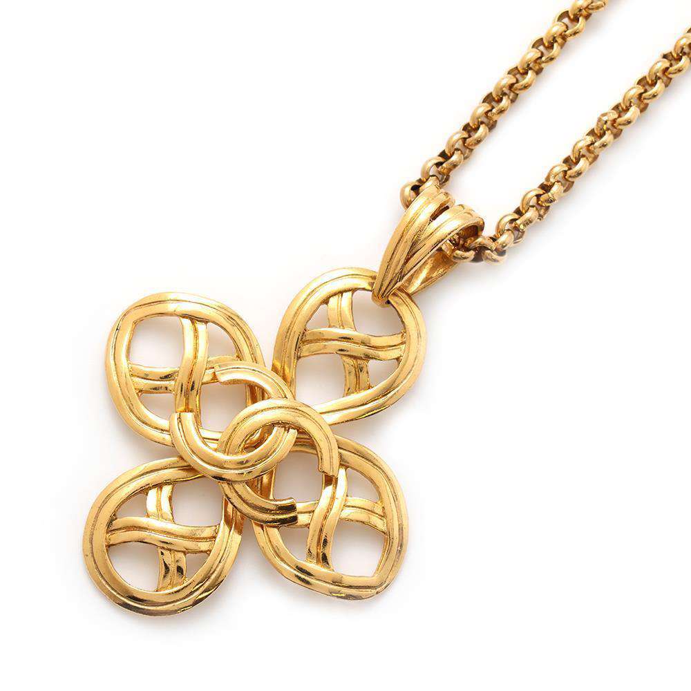 CHANEL CC Logo Four Leaf Clover Necklace Gold Metal