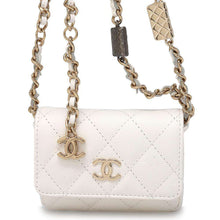 将图像加载到图库查看器中，CHANEL CC Logo Mini Chain Shoulder Bag White Caviar Leather
