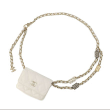 将图像加载到图库查看器中，CHANEL CC Logo Mini Chain Belt Bag White Caviar Leather
