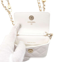 将图像加载到图库查看器中，CHANEL CC Logo Mini Chain Shoulder Bag White Caviar Leather
