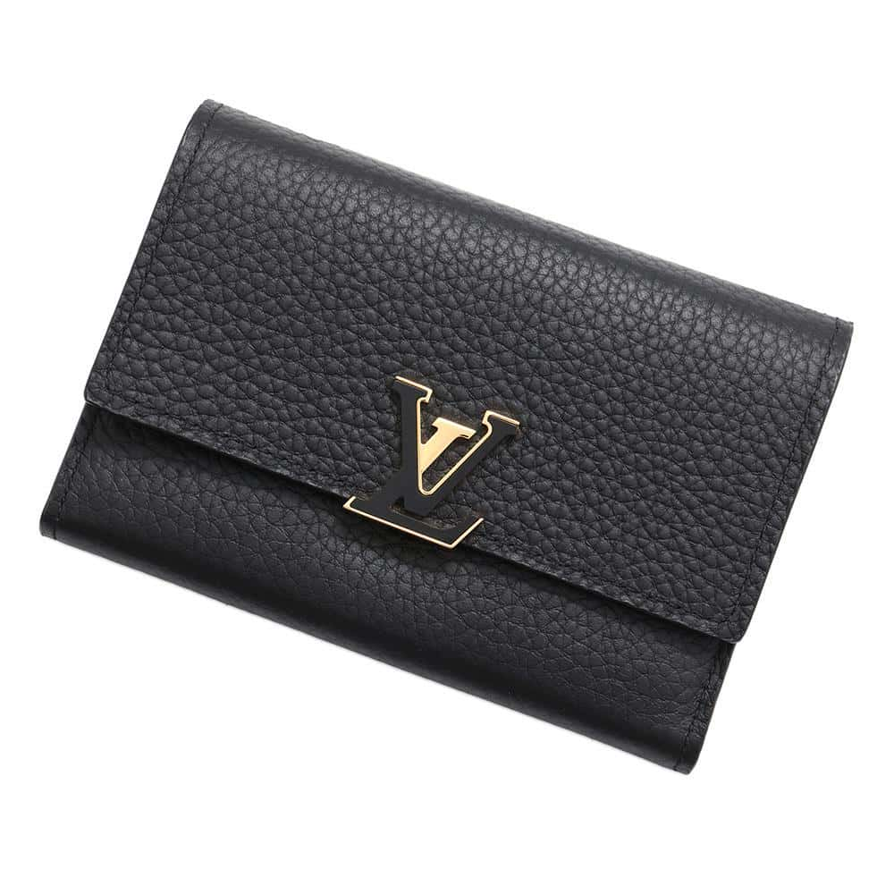 LOUIS VUITTON Portefeuille Capucine Compact Noir M80795 Taurillon Leather/Leopard