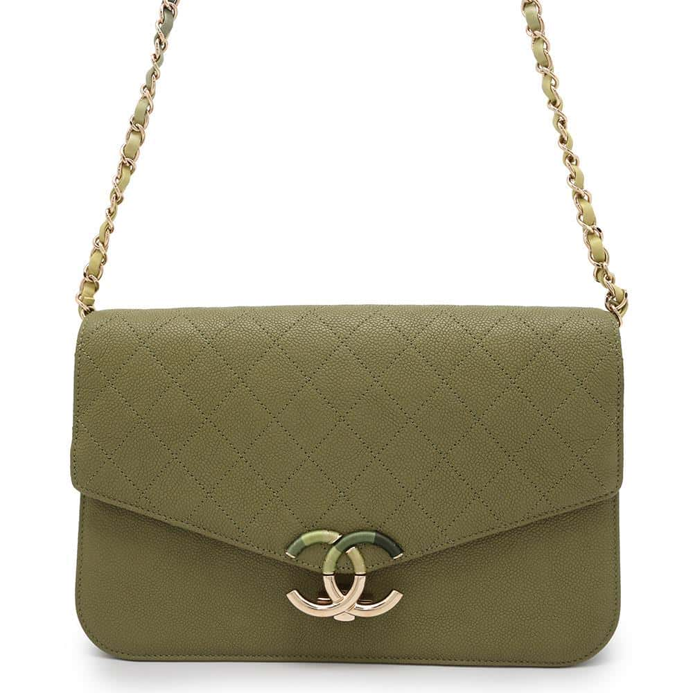 CHANEL ChainShoulder Bag Khaki Caviar Leather