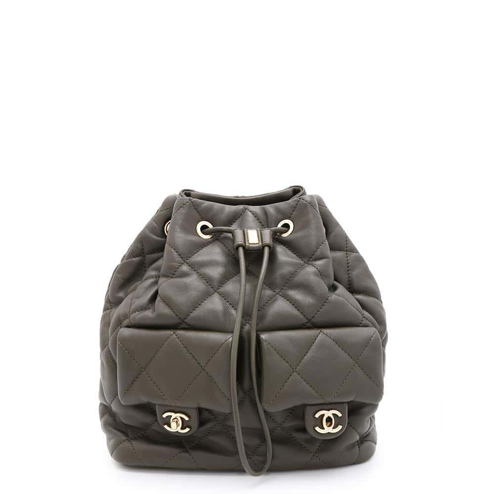 CHANEL Matelasse Backpack Khaki AS4342 Lambskin