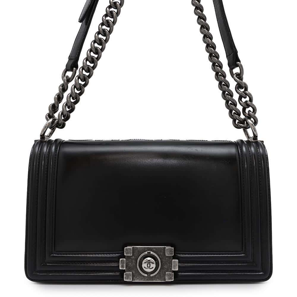 CHANEL Boy Chanel ChainShoulder Bag Black Calf Leather